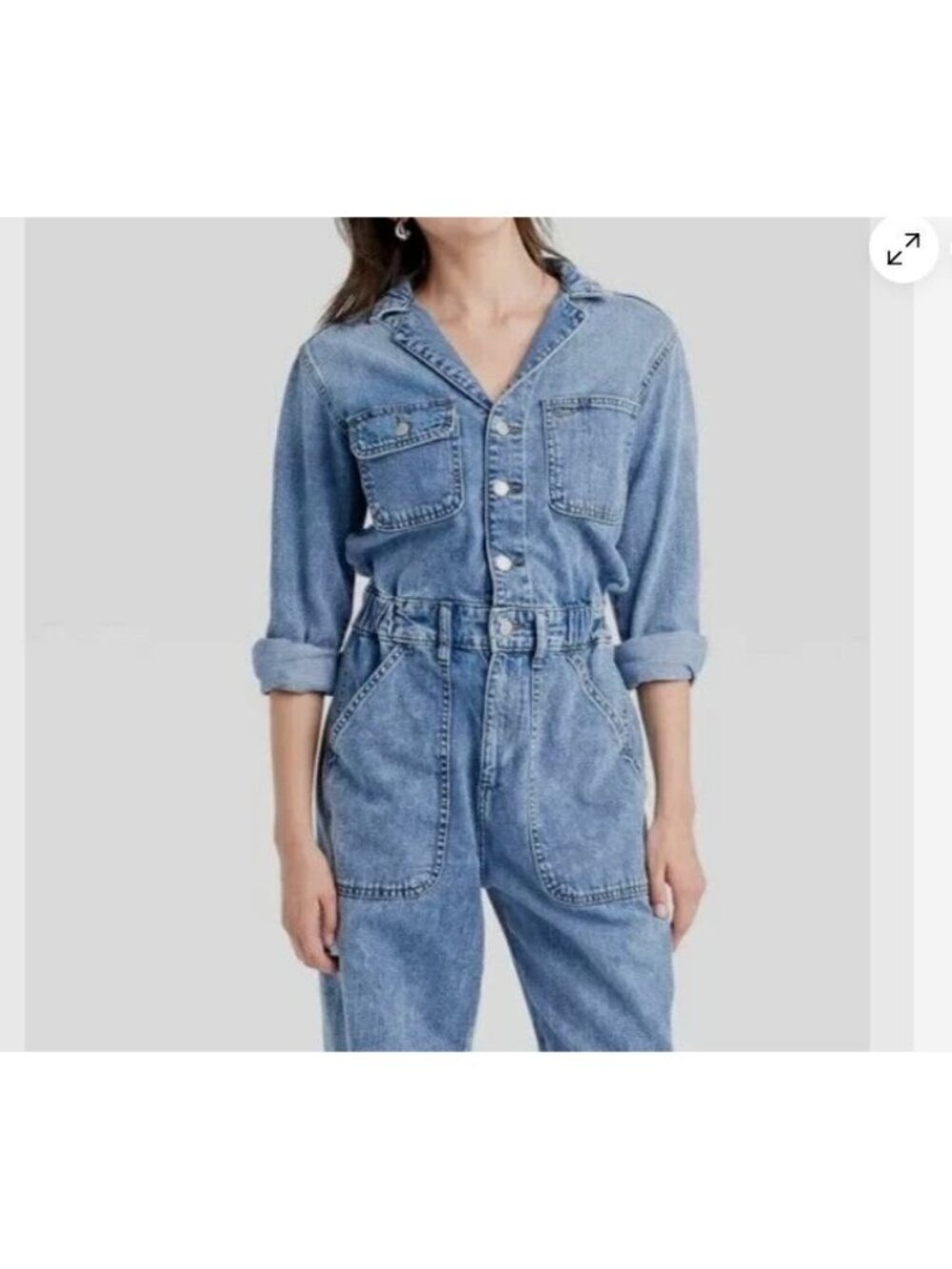 NWT Women's 4 Long Sleeve Utility Baggy Denim Jumpsuit - Universal Thread J1724 - Picture 4 of 9